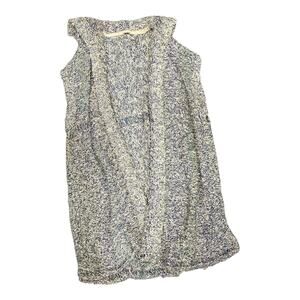 Free People Shag Sleeveless Cardigan Vest Hooded XS/S Blue Gray Open Front Hood